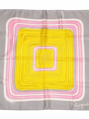 Schiaparelli Silk Scarf with Yellow and Pink Concentric Squares